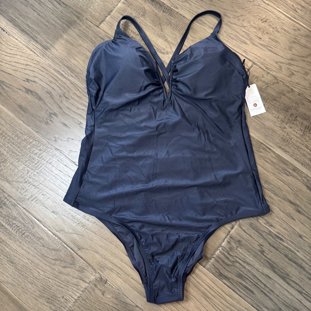 Shade & Shore One Piece Swimsuit High Leg Cheeky Navy Plus‎ Size 20 NWT